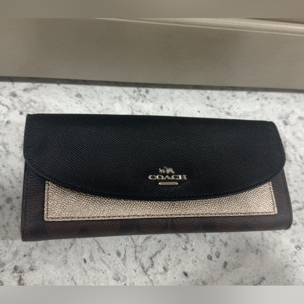 Coach Black and Gold Textured Envelope Wallet AUTHENTIC